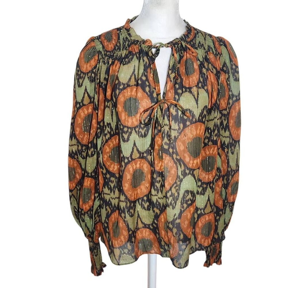 Ulla Johnson Anita Blouse Size 6 Ulla Johnson Green and Orange Print Blouse